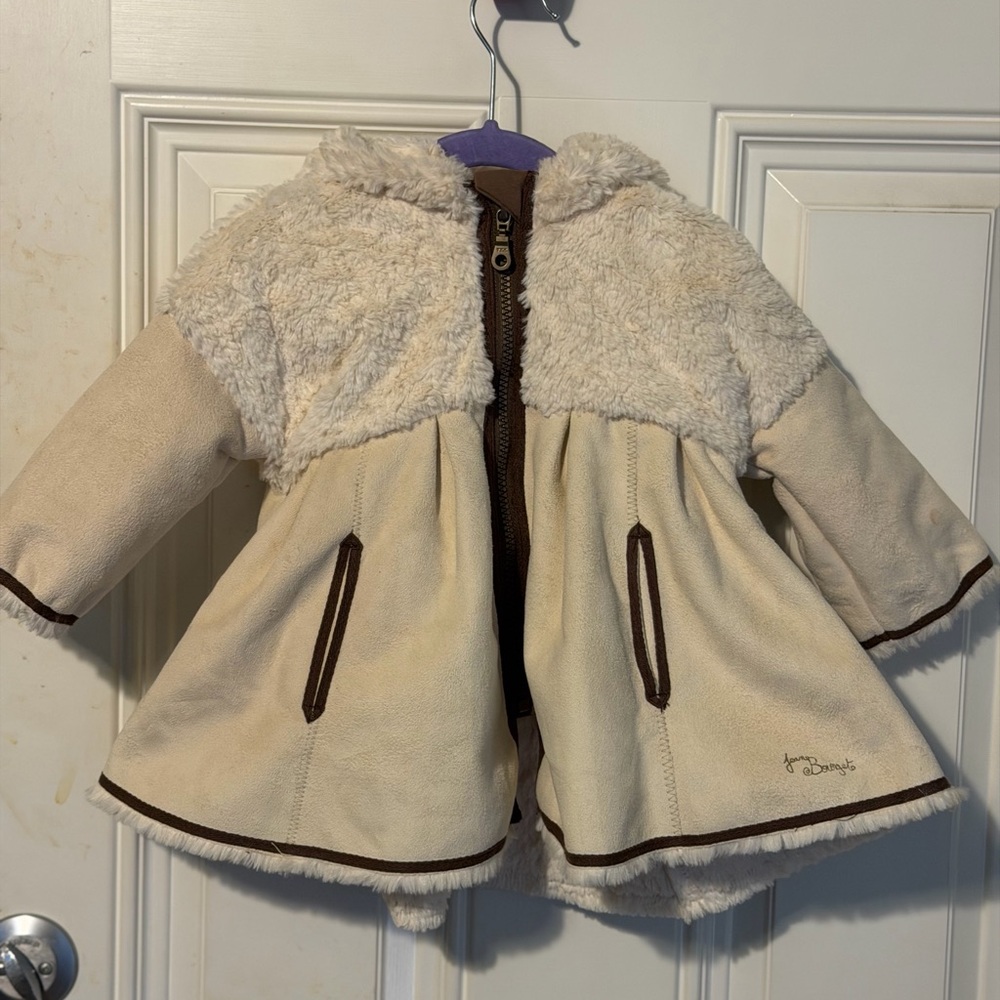 NWT Jean Bourget Girls Faux Suede and Fur Hooded Coat 12M